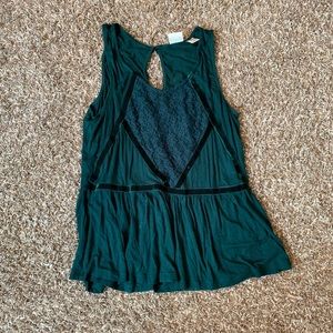 Emerald Peplum tank with lace and velvet